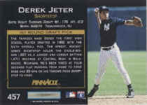 Back of 1993 PinnacleCard number 457 Derek Jeter RC